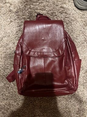 Anuschka Burgundy Leather Backpack with Flap-Top